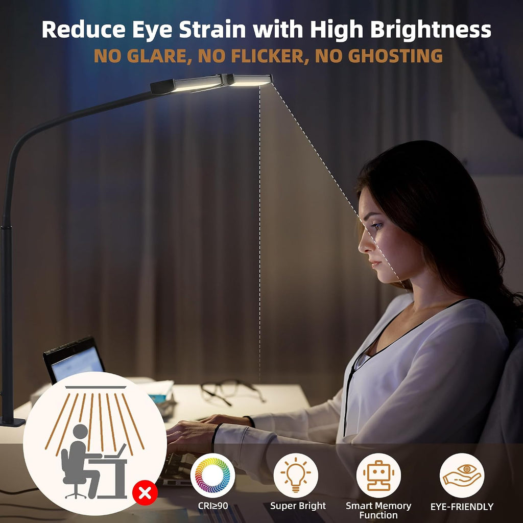 Motumen Led Desk Lamp for Home Office, Eye-Care Desk Light Clamp, White