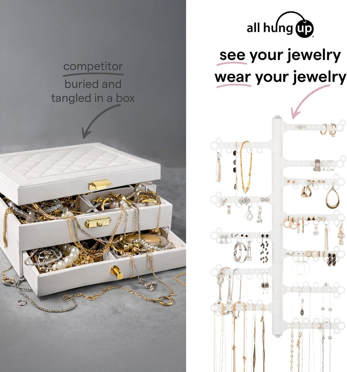 12-Tier Hanging Wall Jewelry Organizer, Earring,Necklace,Ring Holder-White
