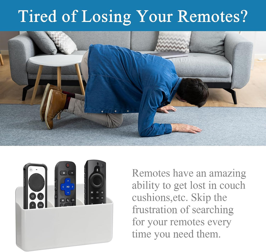 3 Slot Remote Control Holder Wall TV Remote Holder, White, 2 Packs