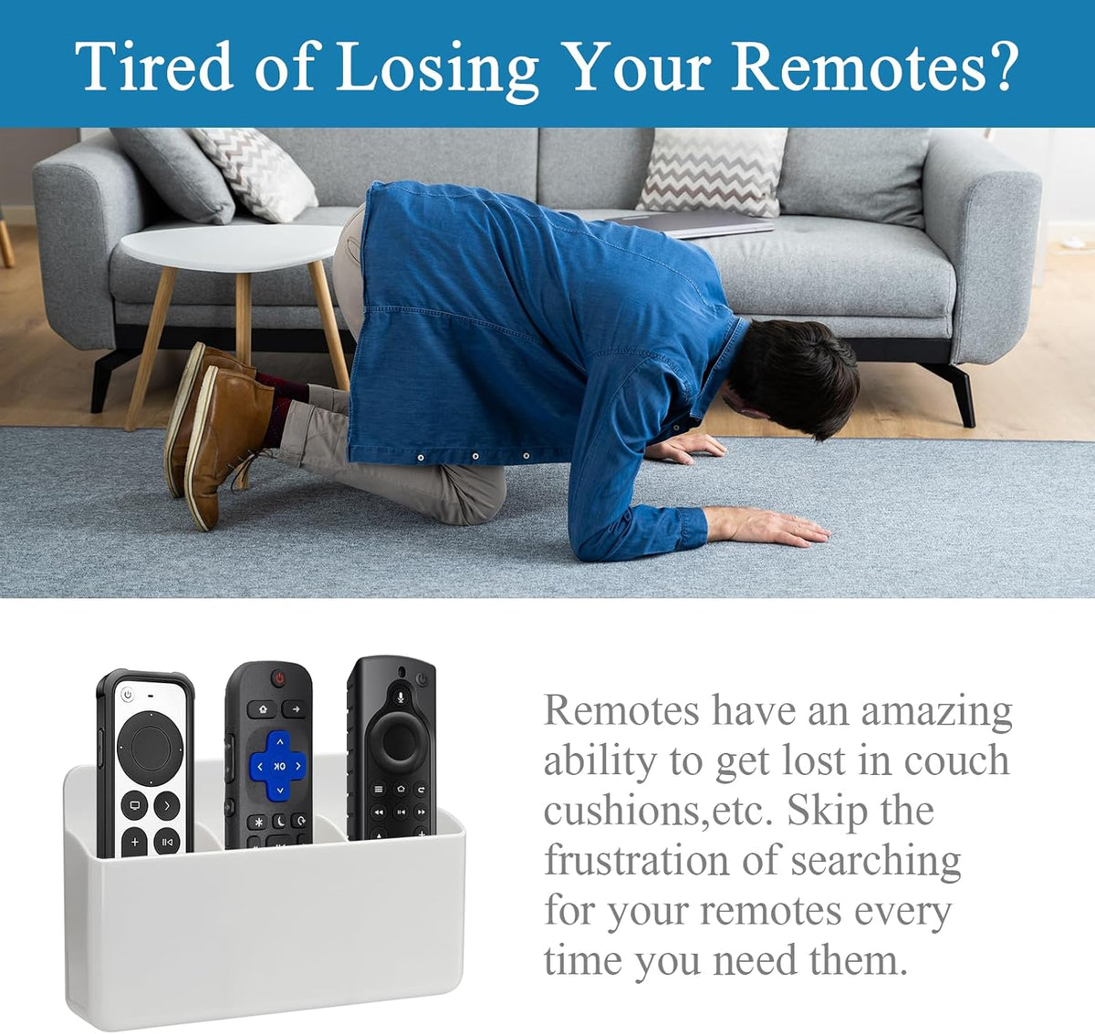 3 Slot Remote Control Holder Wall TV Remote Holder, White, 2 Packs