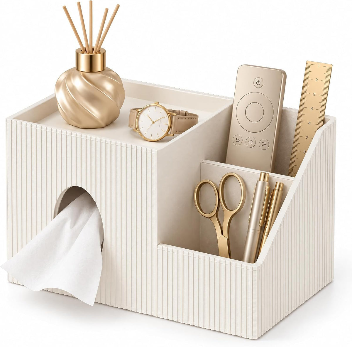 GORESE Square Tissue Box Cover with Storage Tray, Leather Tissue Box Holder