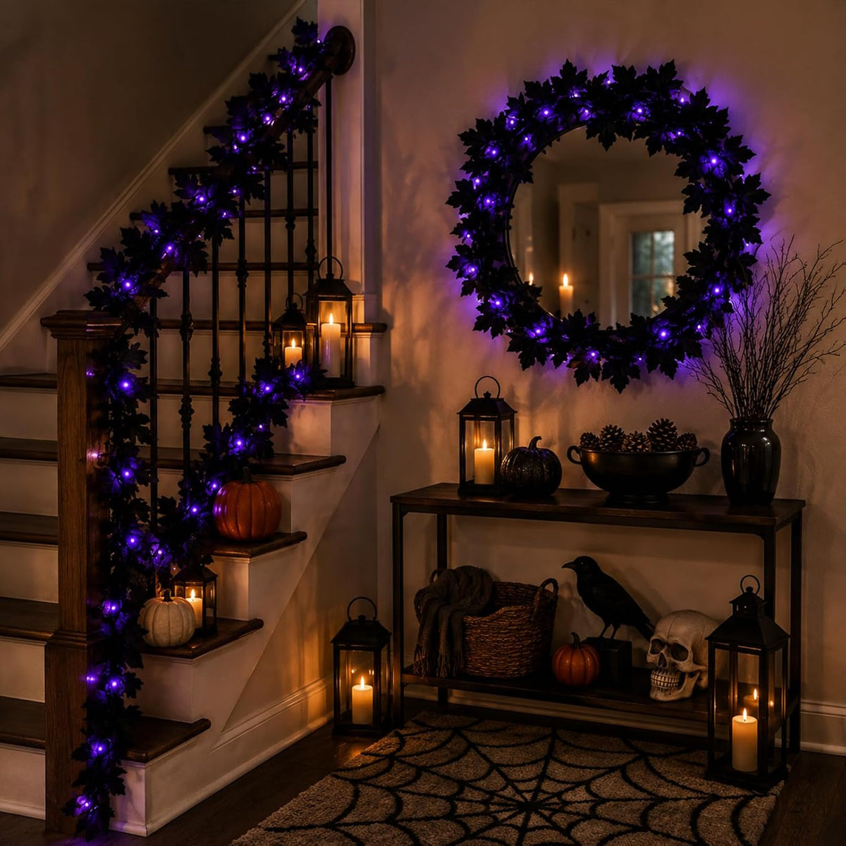 Black Halloween Garland, 6FT Halloween String Lights Battery Operated