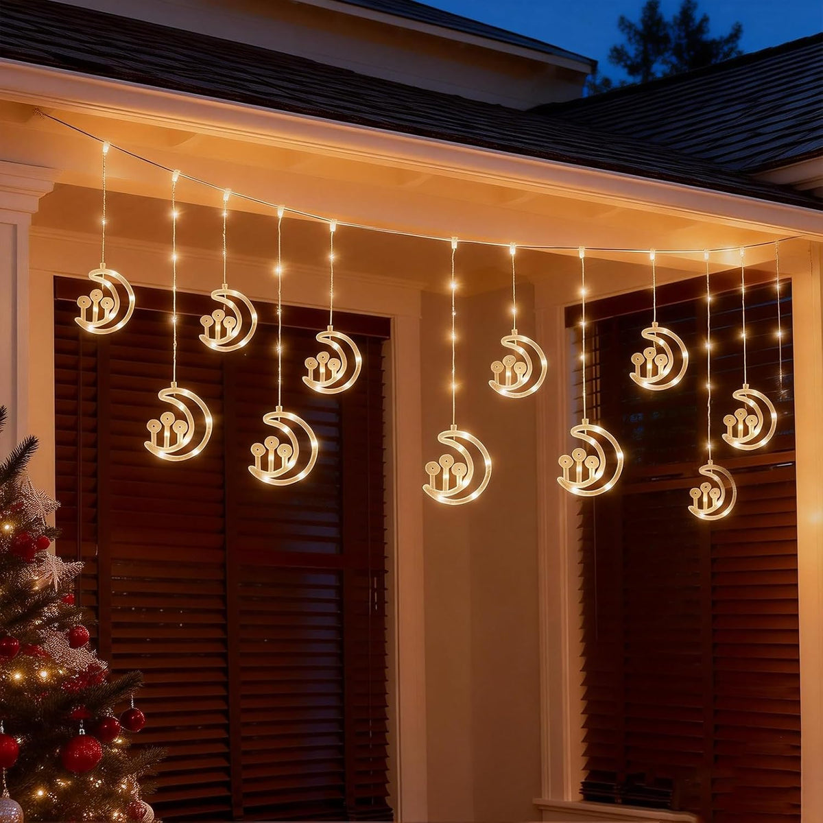 Vigdur Ramadan Curtain for Home, 10FT 120 LEDs Moon Lights with Remote