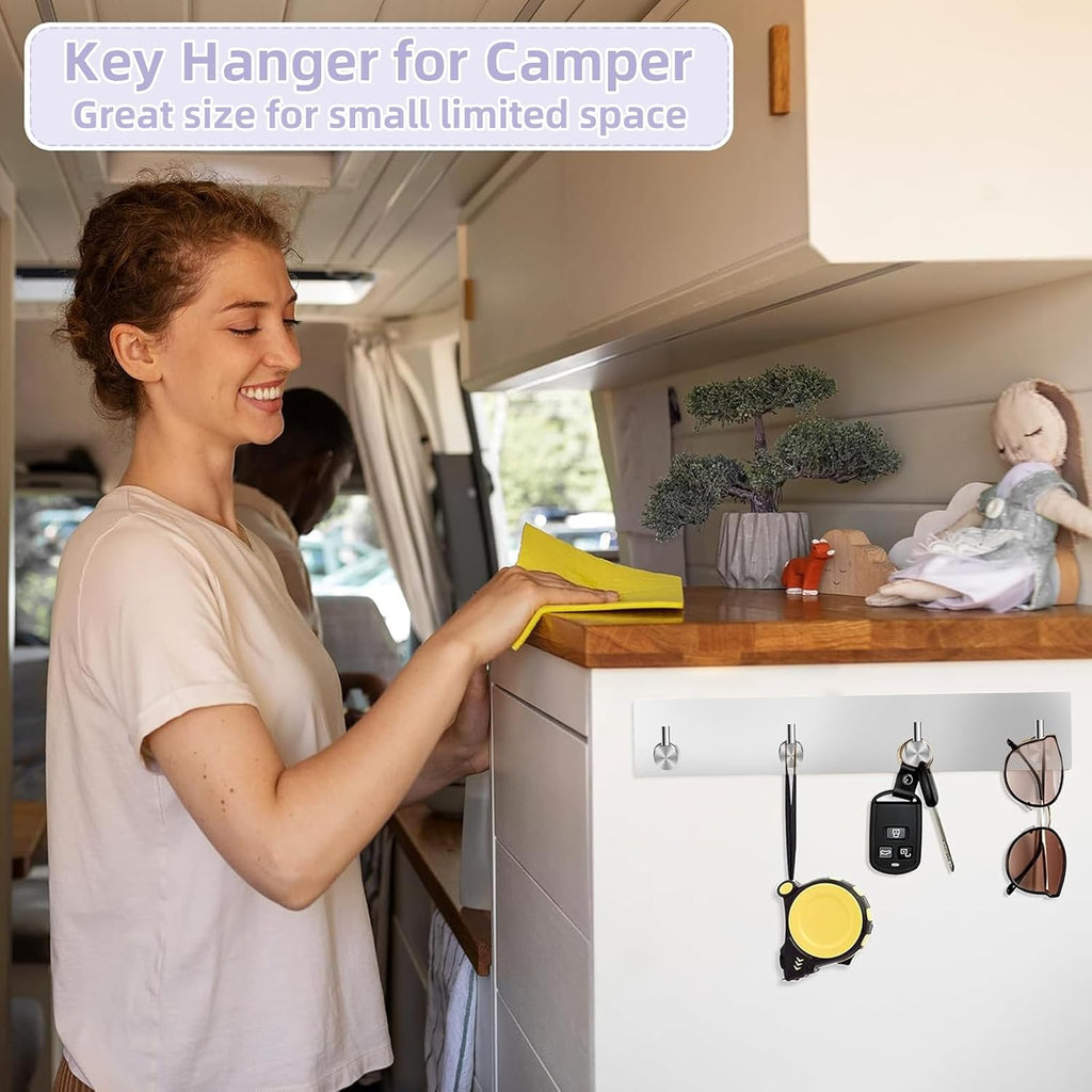 VIS'V Key Holder Wall Mount, Large Adhesive Key Hanger with 4 Hooks, Silver