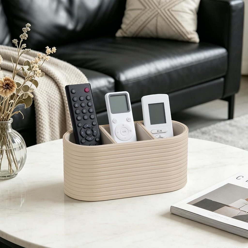 Oval Pen Holder for Desk, Remote Control Holder (Beige)