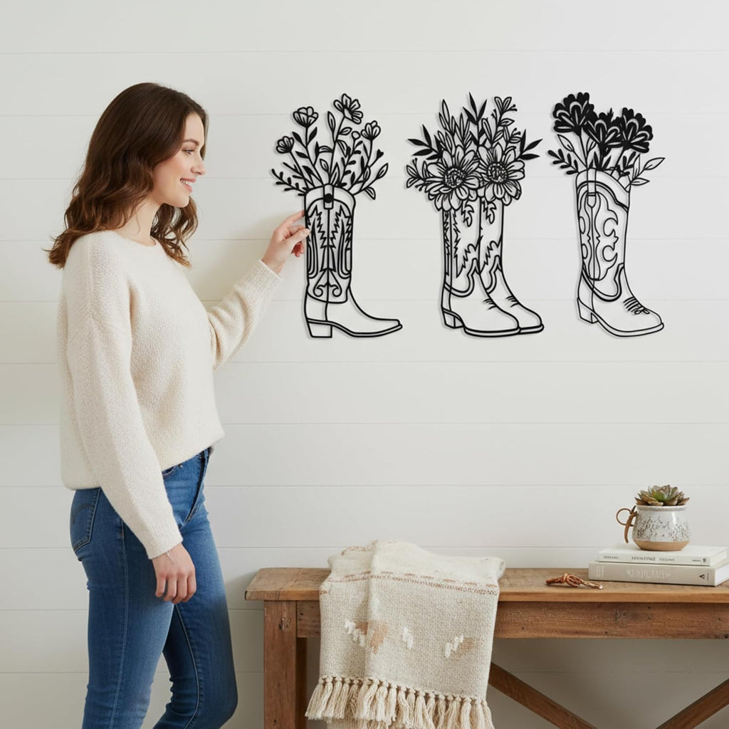 Otoolling 3 Pcs Cowboy Boots Metal Wall Art Western Decor Vintage