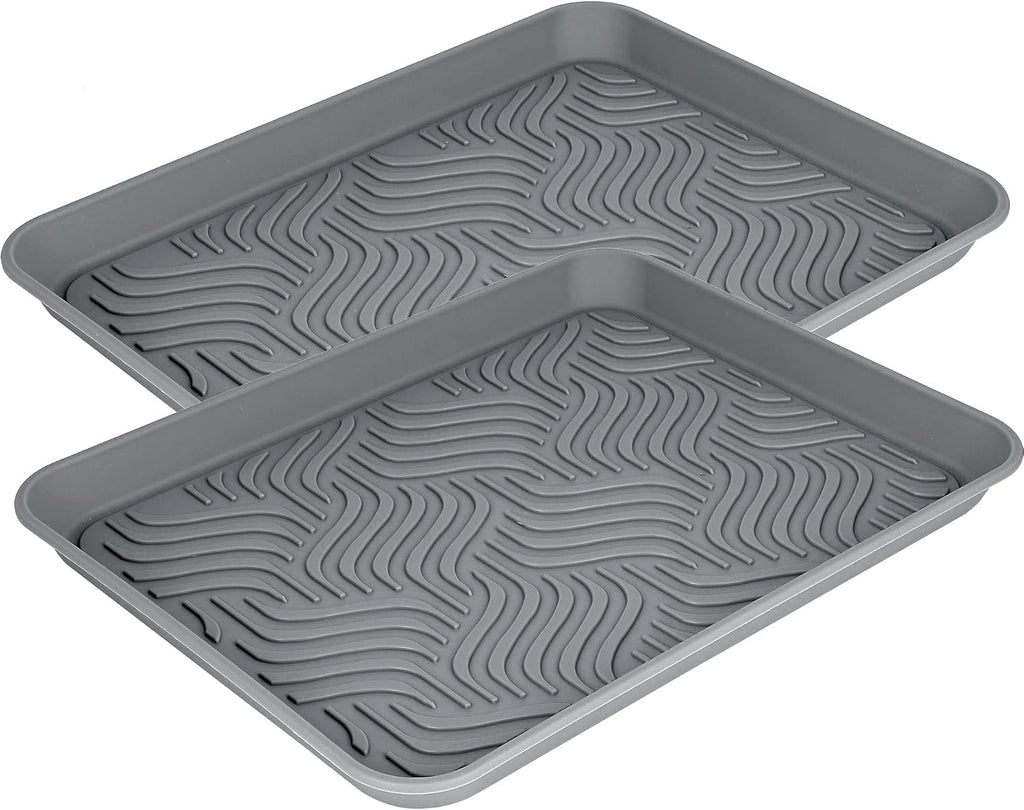Boot Tray for Entryway Indoor, Heavy Duty Shoe Mat 2 Packs, 16.8"x12.8" Waterproof Shoe Tray with Raised Edge, Outdoor Multi-Purpose Tray for Boots, Garden, Pets (Grey)