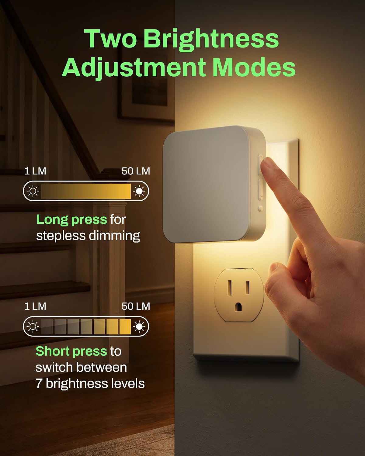 BN-LINK Backlit Motion Sensor Night Light Plug into Wall, 1-50 Lm, 1 Pack