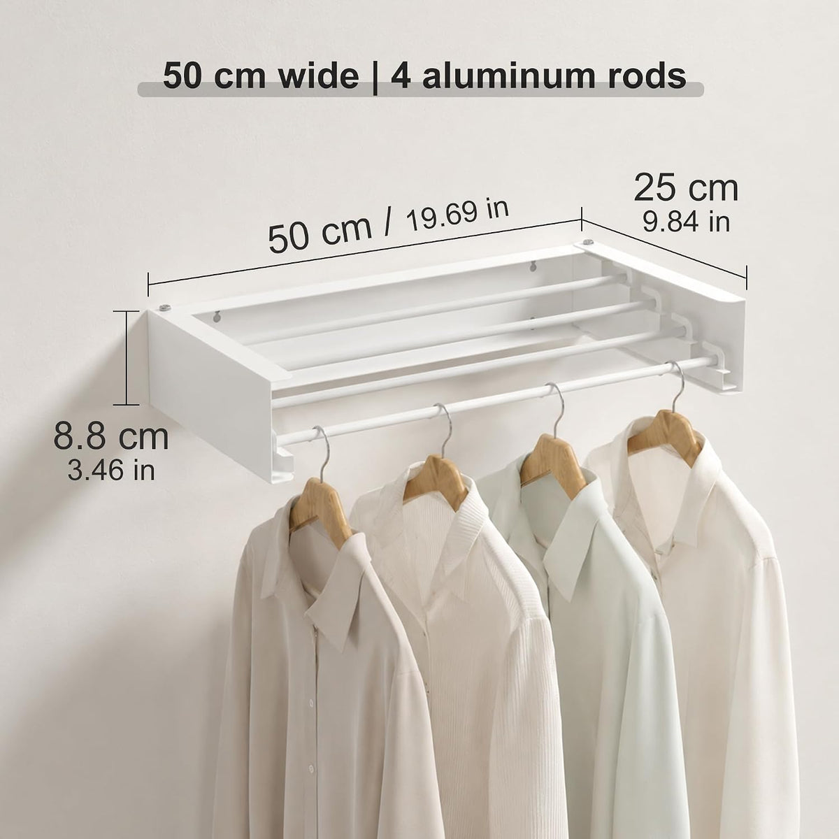 RFOUO Wall Mounted Clothes Drying Rack,White 19.7",