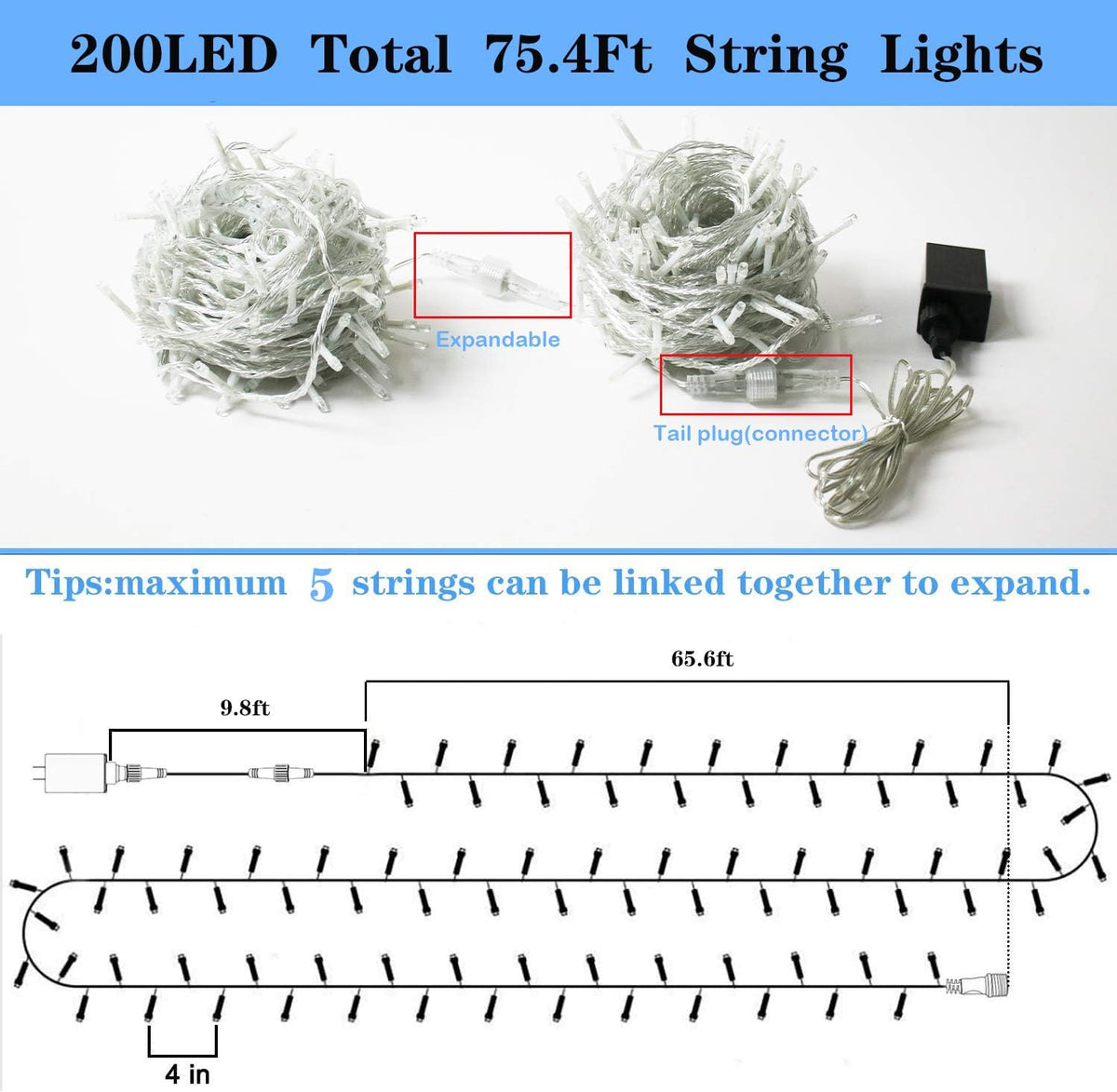 Christmas Decorations Pink String Lights, 200Led 66Ft 8Mode Plug in