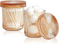 2 Pack Ribbed Glass Qtip Holder with Lid, Amber