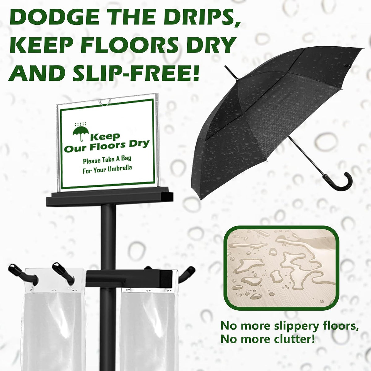 Umbrella Bag Stand, Wet Umbrella Stand with 220 Umbrellas Bags, Black