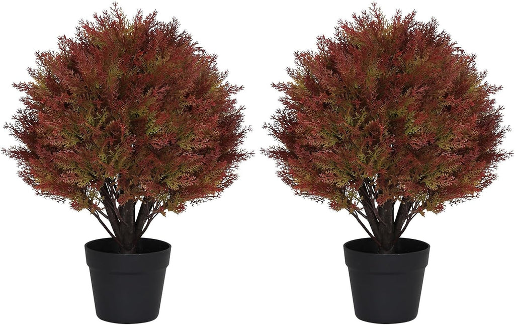 24" Artificial Cedar Ball Plants Outdoor, Fall Topiary Trees