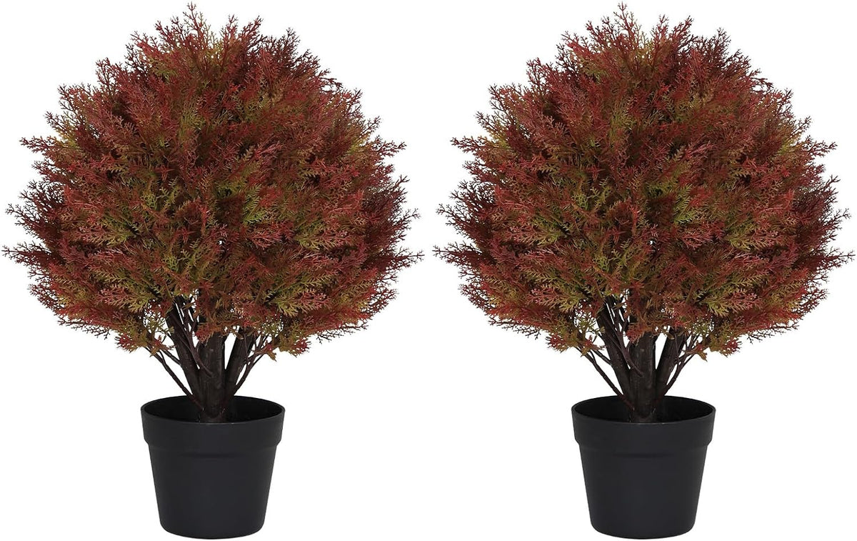 24" Artificial Cedar Ball Plants Outdoor, Fall Topiary Trees