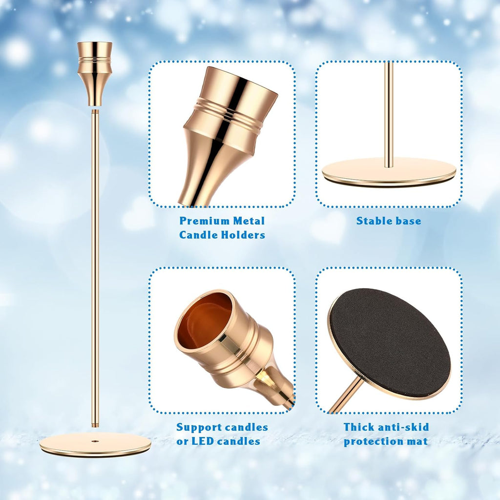 Yaomiao 15 Pcs Gold Candlestick Holders Metal Taper for Wedding Table