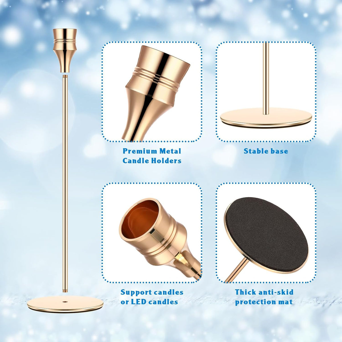 Yaomiao 15 Pcs Gold Candlestick Holders Metal Taper for Wedding Table