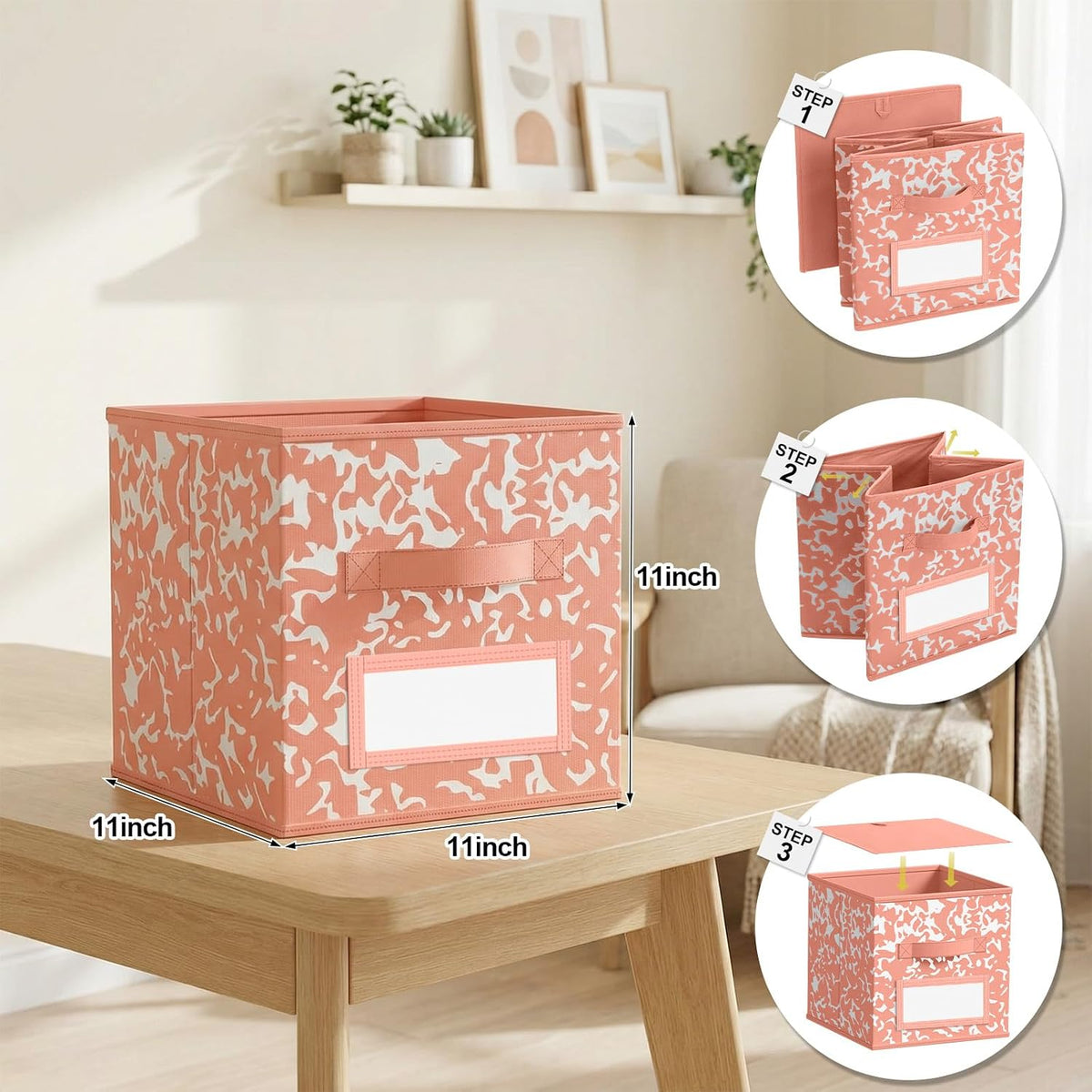 LemonRoad 6 Fabric Cube Storage Bin 11'' Classroom Bin, Macaron, Label