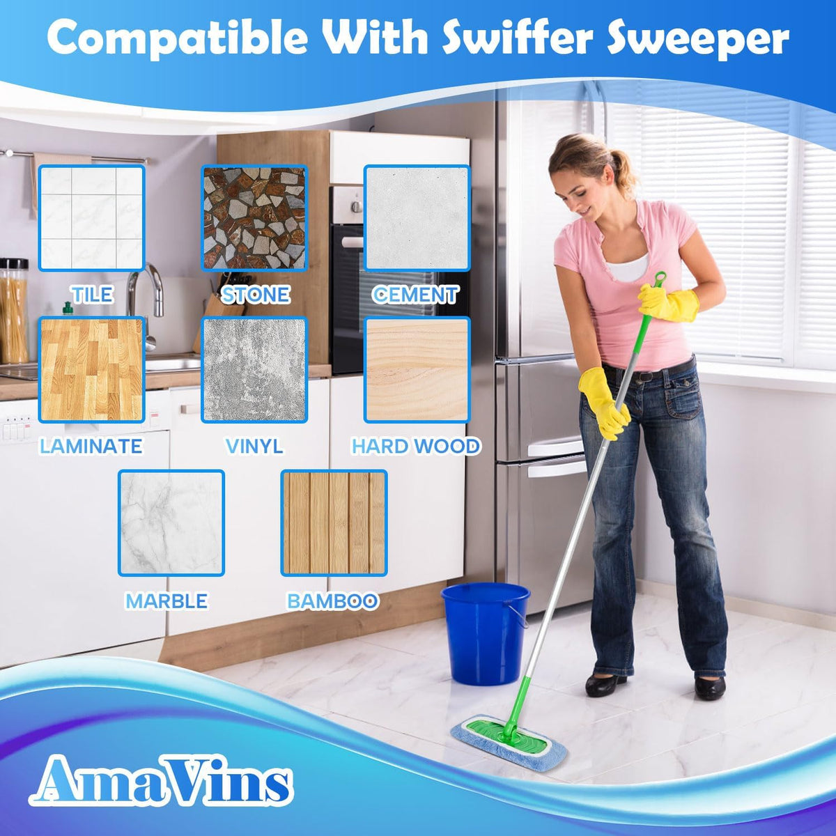 AmaVins 8 Pack Reusable Microfiber Mop Pads Compatible with Swiffer Sweeper Mop, Dry Sweeping Cloths & Wet Mopping Cloths, Washable Mop Pads for Surface/Hardwood Floor Cleaning (Mop is Not Included)