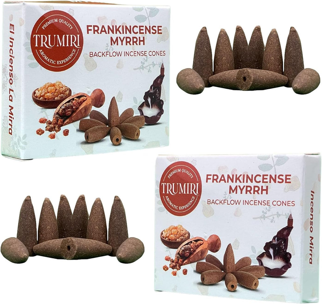 Frankincense Myrrh Backflow Incense - 20 Cones, Dual Pack of 10, Waterfall Effect