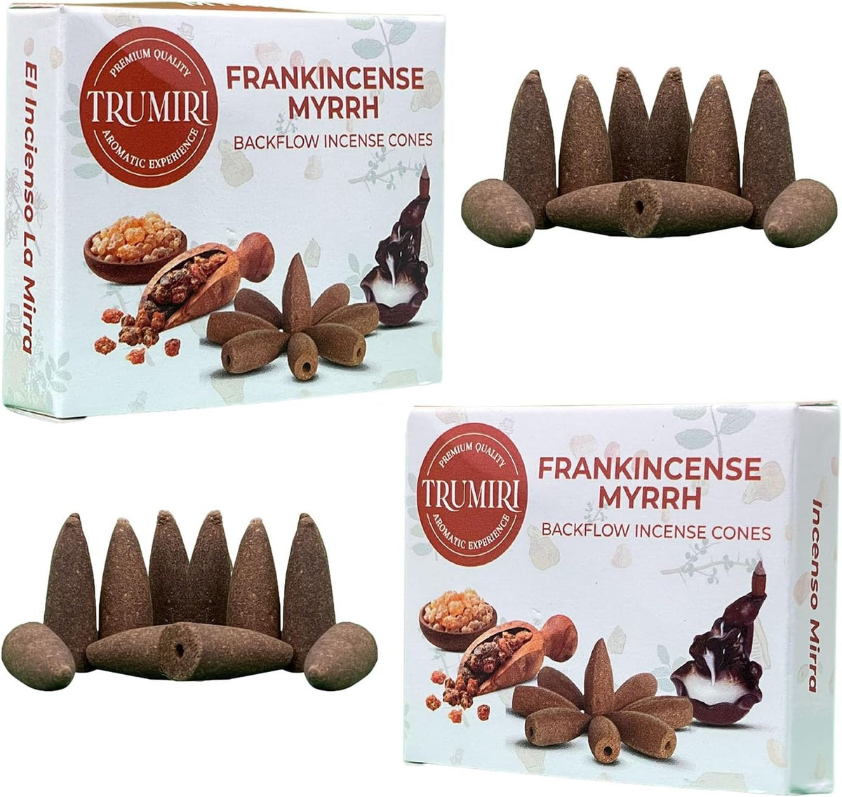 Frankincense Myrrh Backflow Incense - 20 Cones, Dual Pack of 10, Waterfall Effect