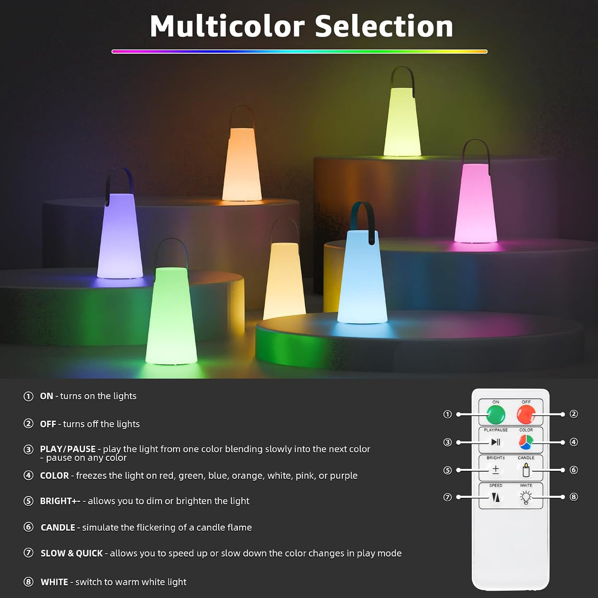 2 Pack Outdoor Lanterns Rechargeable Cordless Table Lamp with RGB Colors