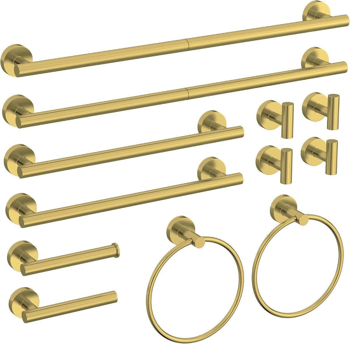 12Pcs Brushed Gold Bathroom Hardware Accessories Set SUS304 Stainless Steel