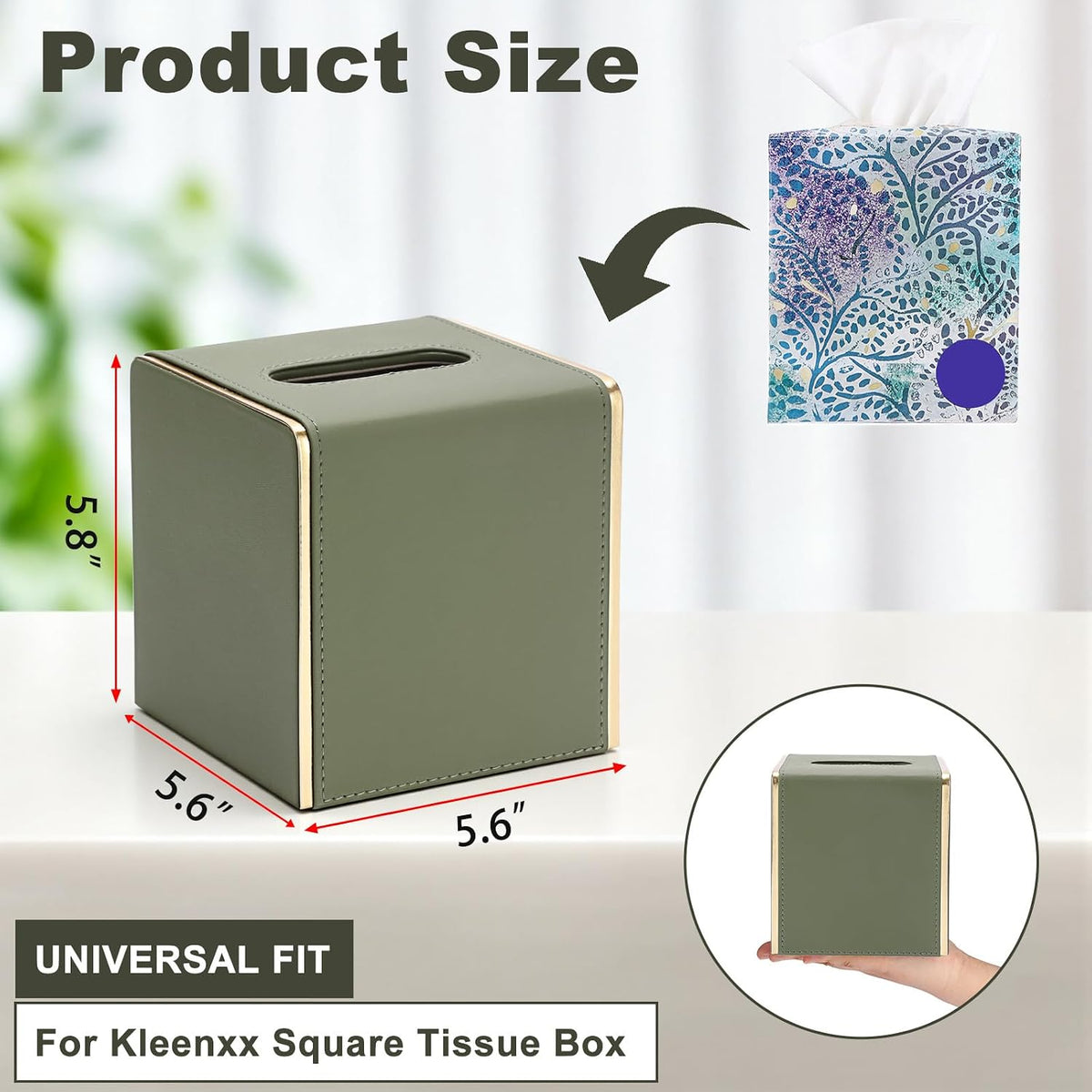 Sumnacon PU Square Tissue Box Cover, Magnetic Bottom, Waterproof,Dark Green