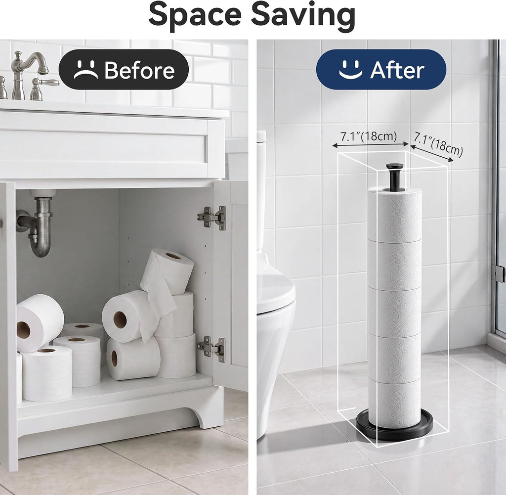 Toilet Paper Holder Stand, Free Standing Storage, Stainless Steel, Black