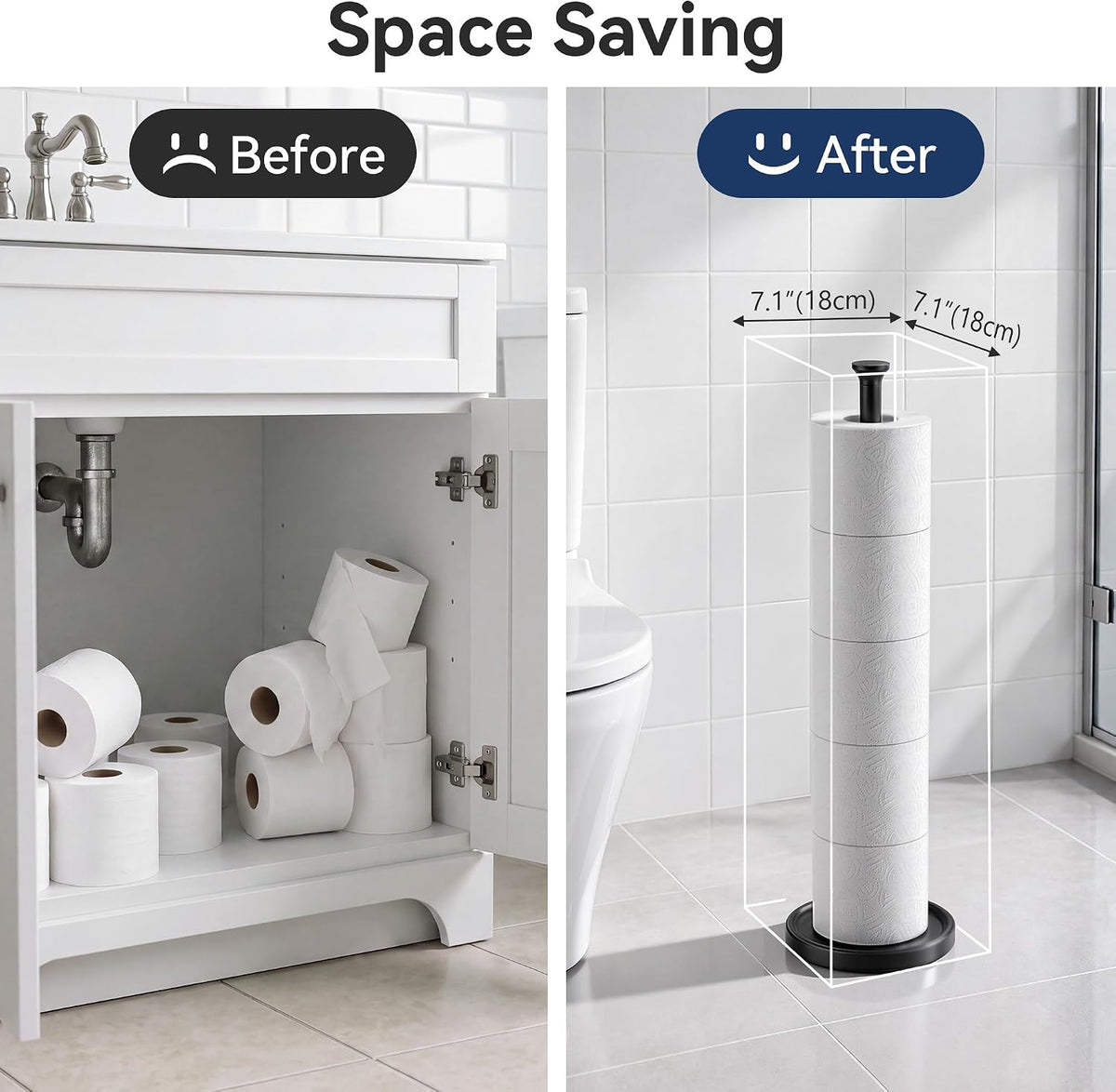 Toilet Paper Holder Stand, Free Standing Storage, Stainless Steel, Black