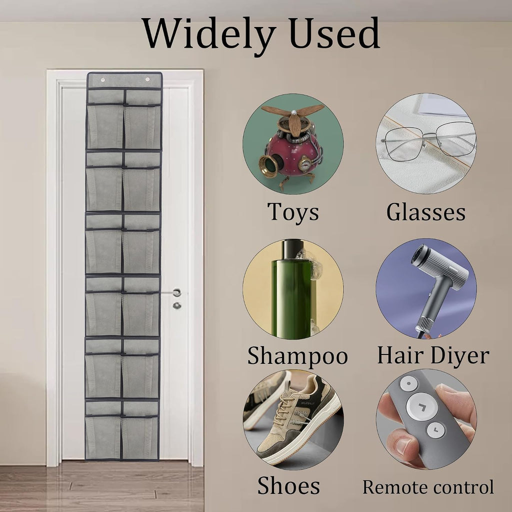 Gray Over Door Shoe Organizer, 12 Large Pockets Hanging Storage for Closet Organization, Space Saving Shoe Rack and Accessory Holder