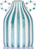 Green and White Ceramic Vase with Handle, Nordic Boho Small Vases Side Table Flower Centerpiece, Wide Mouth Single Flower Vase Pampas Grass Decorative - for Home Window Sill Living Dining Room Kitchen