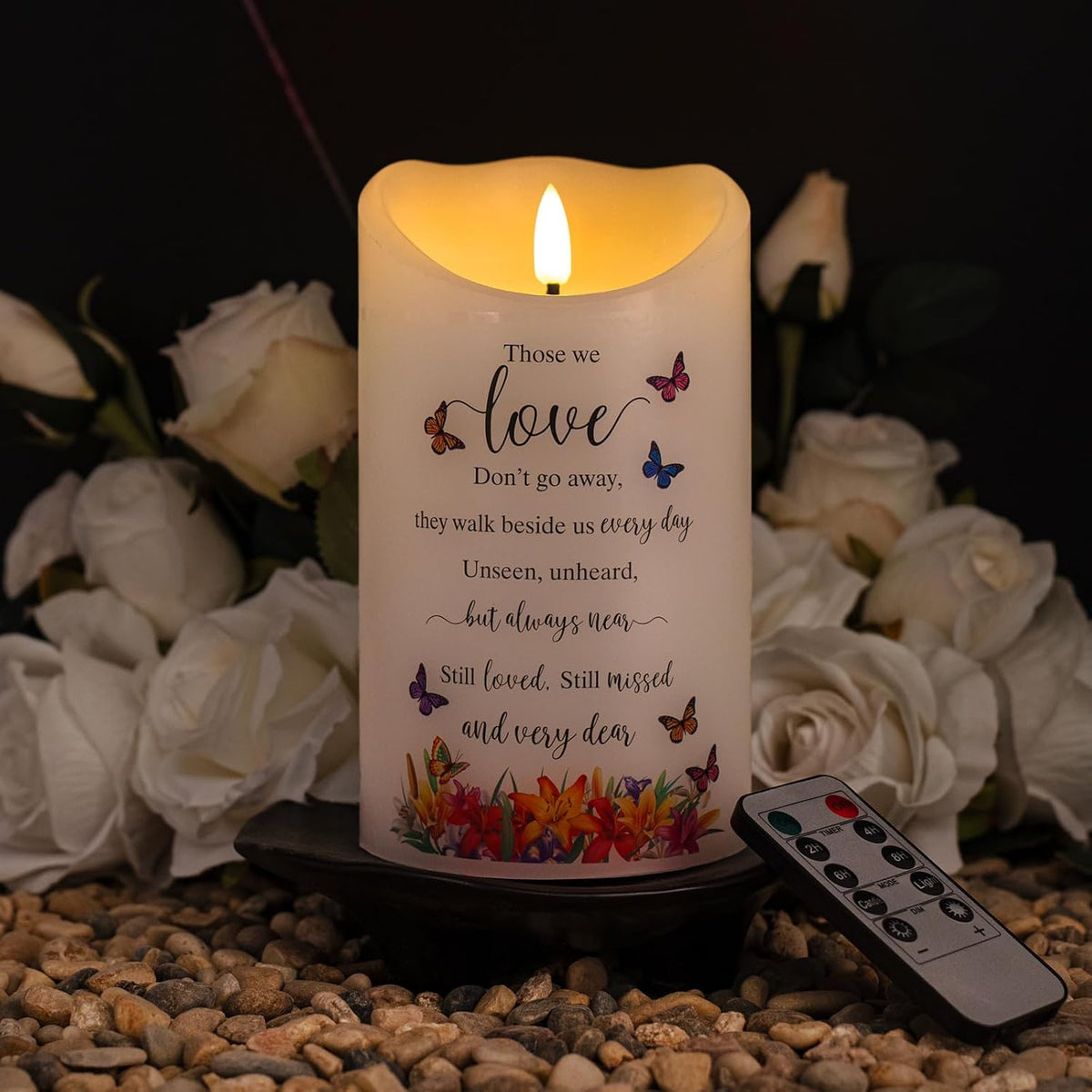 Flameless Memorial Candle, Real Wax LED Light with Remote Sympathy Bereavement Gifts for Loss of Loved One Sympathy Candles for Loss of Mother Father Mom Dad Son Remembrance Gifts (4" x 7")