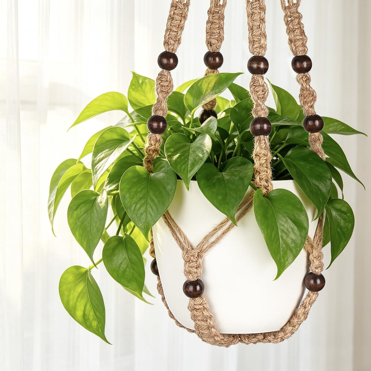 Mkono Macrame Plant Hanger Indoor, 29 Inch Hanging Planter Holder Brown