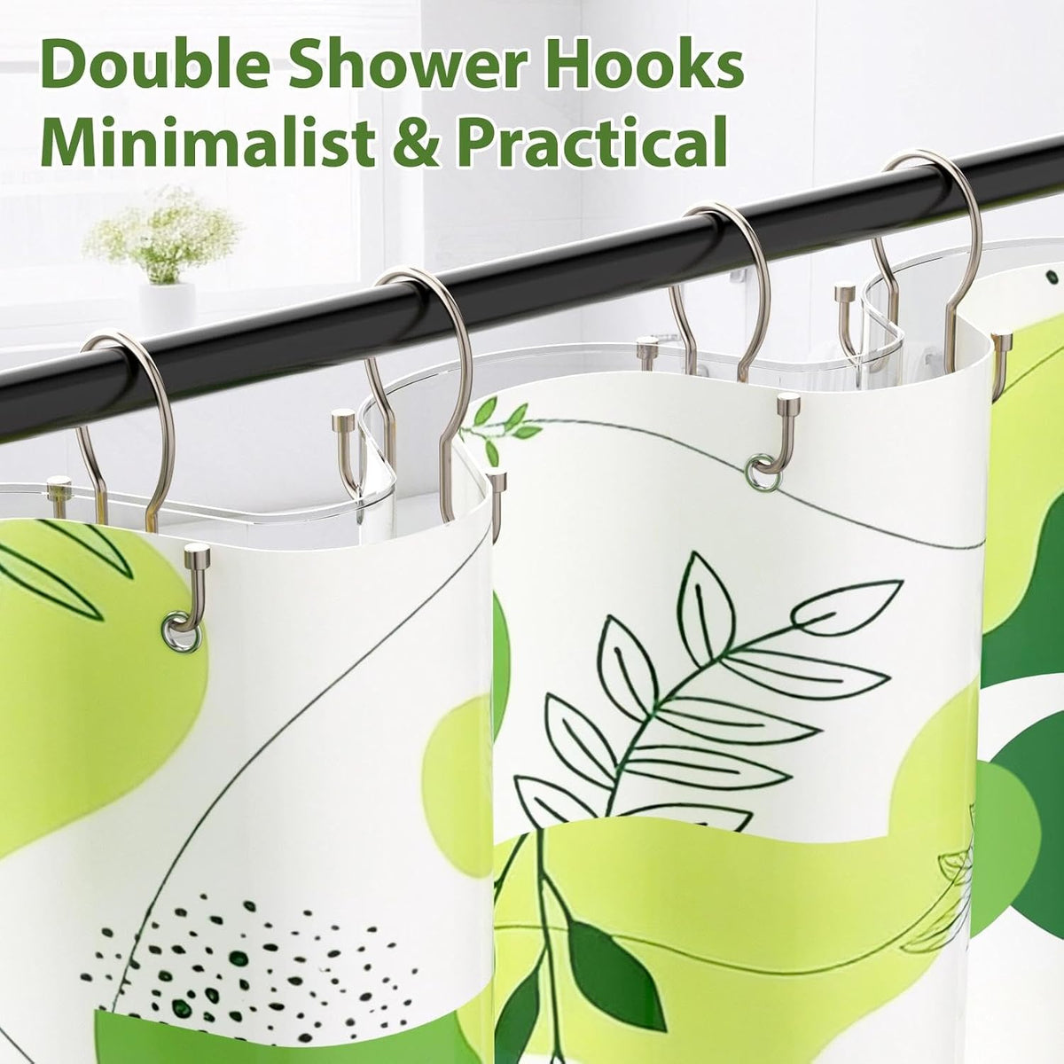 Goowin 24 Pack Shower Curtain Hooks, Simple Shower Curtain Rings, Sturdy Shower Curtain Hangers, Double Hook Shower Curtain Hooks, Smooth Gliding Metal Shower Hooks for Shower Curtain, Nickel