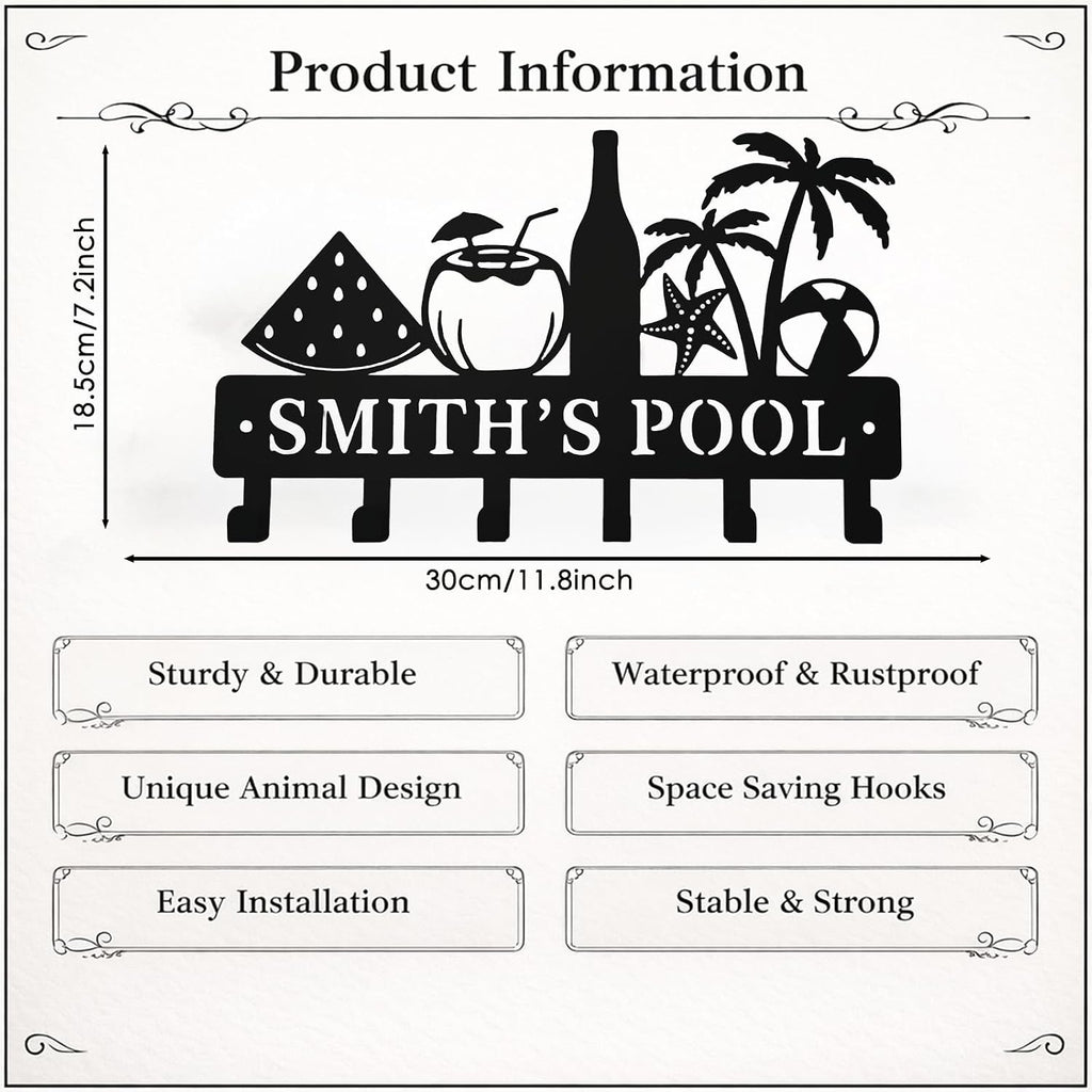 Coastal Metal Key Holder Wall Mount, Tropical Poolside Key Rack Hooks