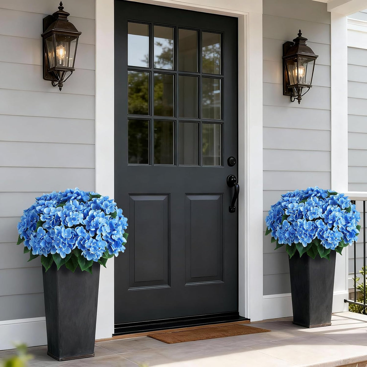 2 Sets Artificial Hydrangea Flower Topiary Ball Trees for Porch (Blue)