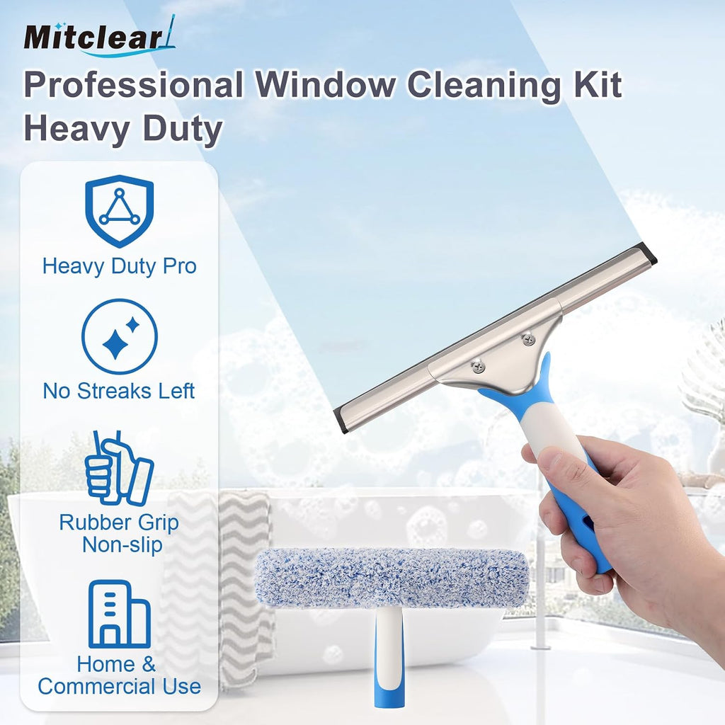 Mitclear Window Cleaning Kit 10IN Squeegee & Scrubber for Shower Glass Car