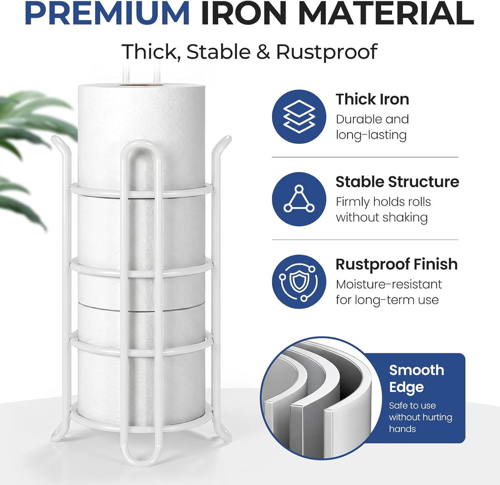 [Upgrade] Toilet Paper Holder Stand Nautical Bathroom Tissue Holders Free Standing with Top Shelf Storage Mega Rolls/Phone/Wipe-Ivory White