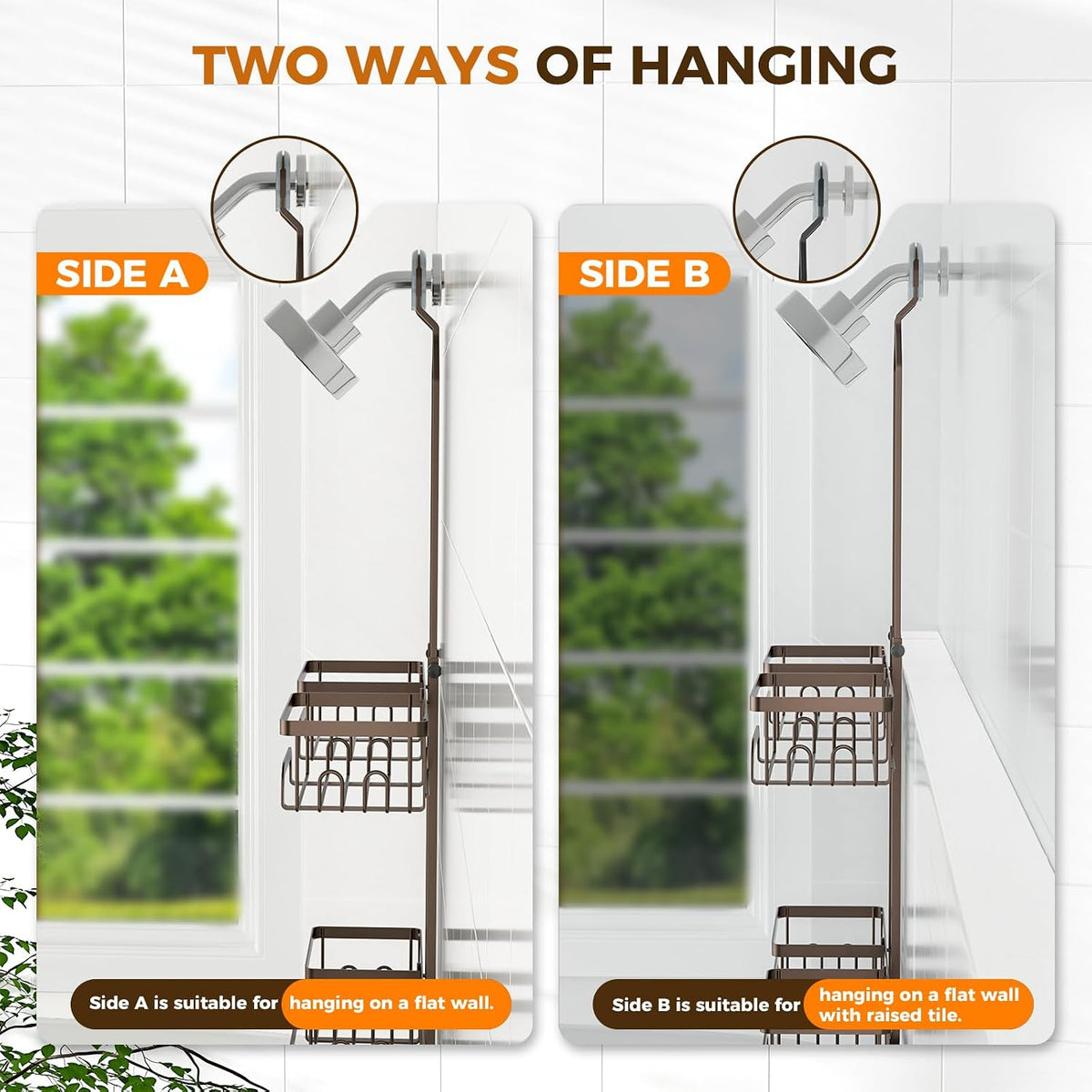 REINHARDT Split Shower Caddy Hanging for Handheld Showerheads, Bronze