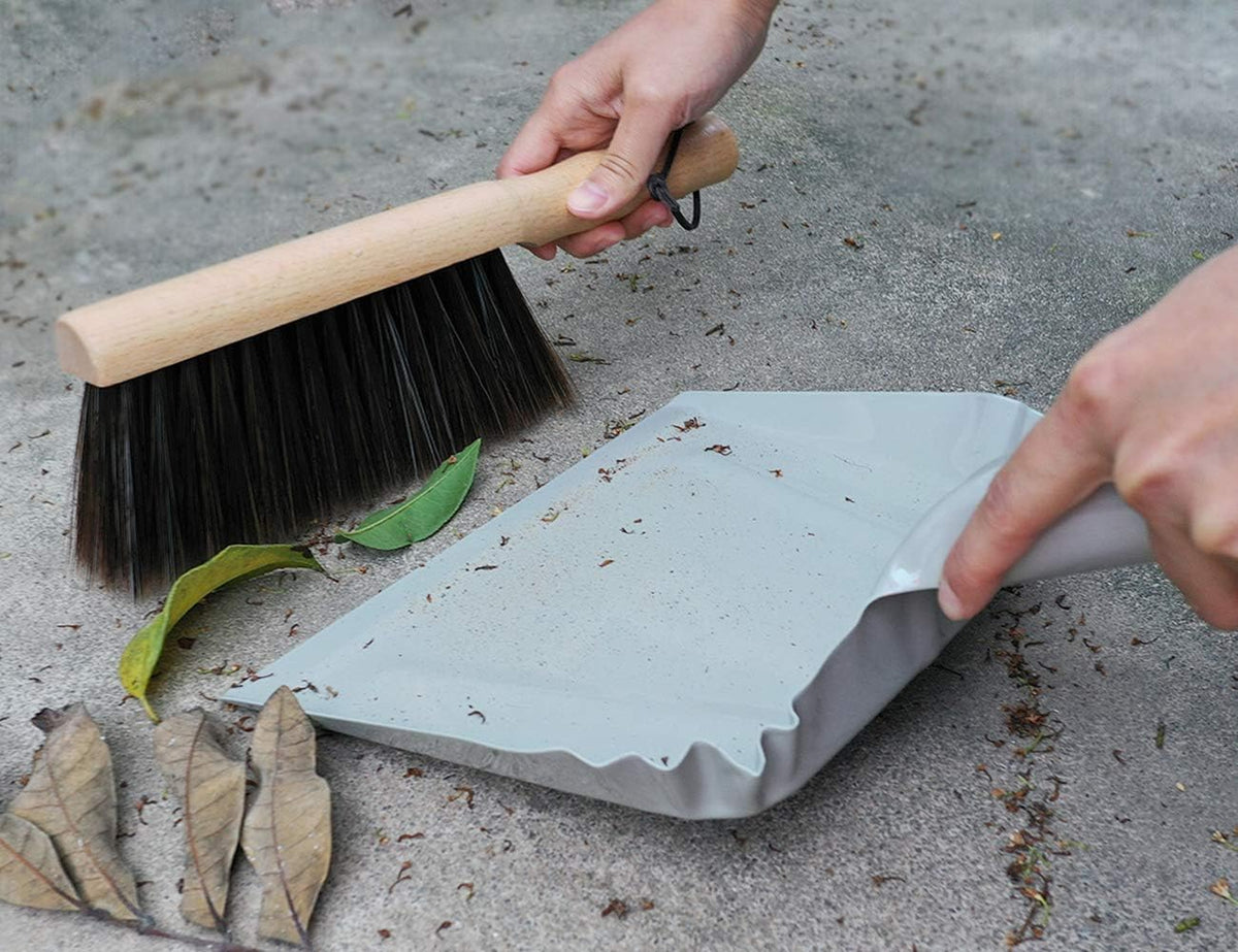 Metal Dust Pan and Brush Set Heavy Duty for Fireplace Garage Shop 9" Wide