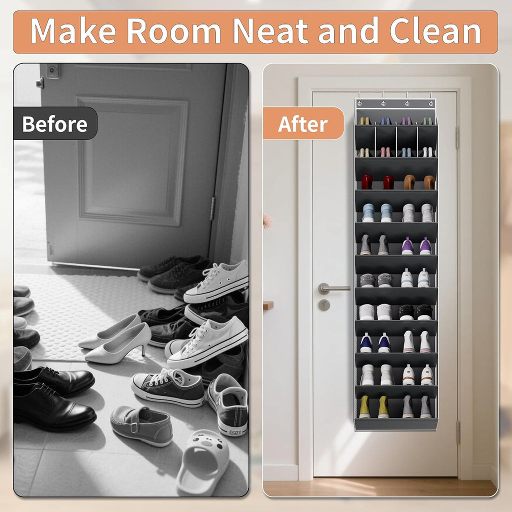 KYEVIS 10-Tier Large Size Over the Door Shoe Organizer, 20 Pairs Hanging Shoe Rack for Closet with Deep Pockets, Space-Saving Storage for Sneakers, Boots Heels (Grey)