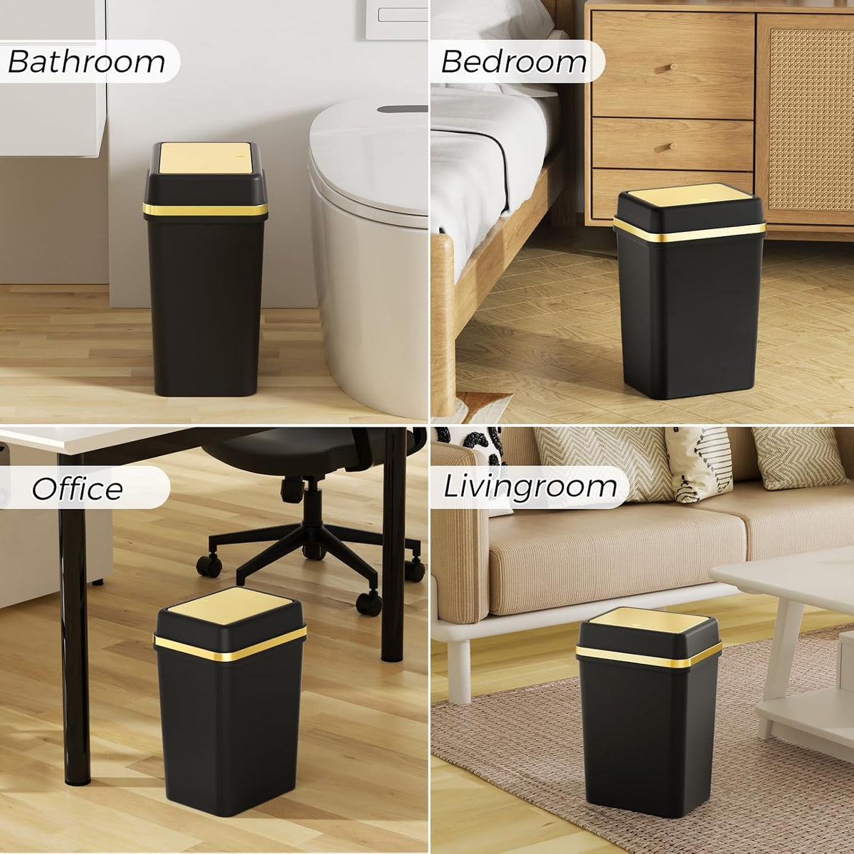 3 Pack Bathroom Trash Can with Lid 4 Gallon Small Trash Can with Press Top Lid Bathroom Garbage Can with 150 Counts Trash Bags for Kitchen Bedroom Office(Black Navy Blue Dark Green)
