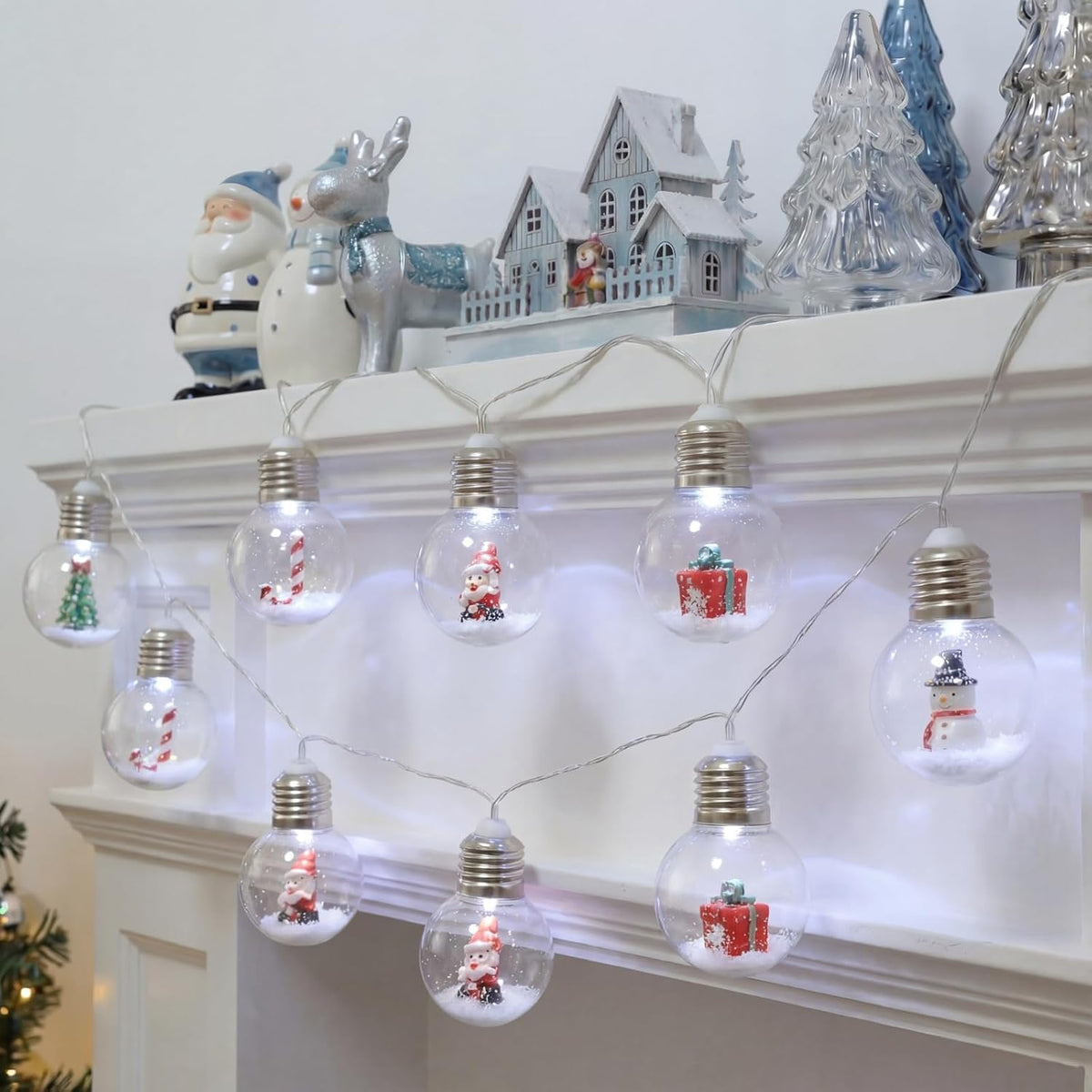 Aurelema 2 Pcs Christmas Bulb String Lights Snow Globe Lamp, White Light