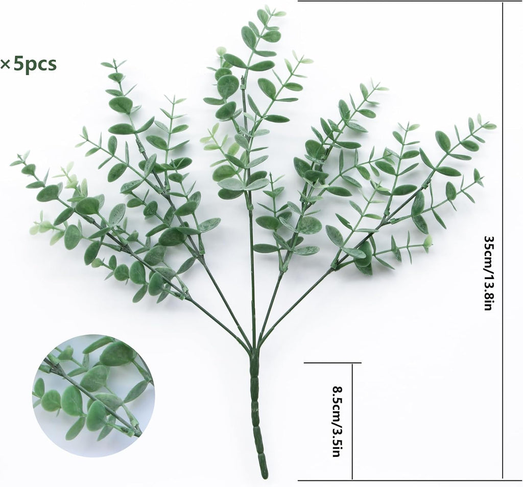 5Pcs Artificial Eucalyptus Stems，Artificial Greenery Fake Dust Frosted Eucalyptus Branches Leaves，Fake Plants for Decoration (Sage Green- 13.8 in)