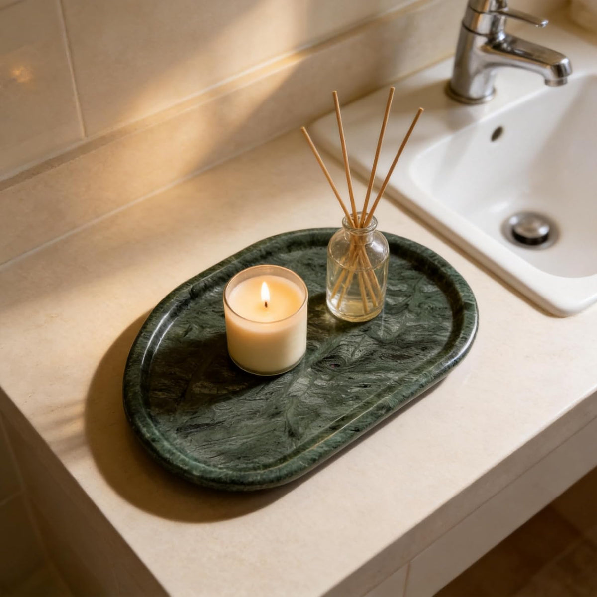 N NANSHOP Natural Marble Jewelry Tray, Marble Ring Dish for Bathroom