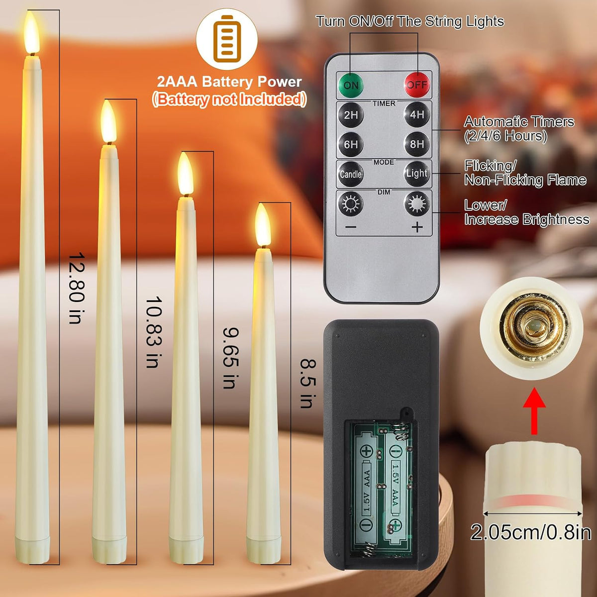 Rossesay 28 Pcs Flameless Taper Candles with Timer Remote, Warm White