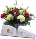 Bagari Artificial Flowers, Large Mixed Bush Grave Flowers, 16 inch Fake Flowers for Decoration, Ivory - Light Green - Red Artificial Flowers for Outdoor & Indoor Events Wedding Party Home Decoration