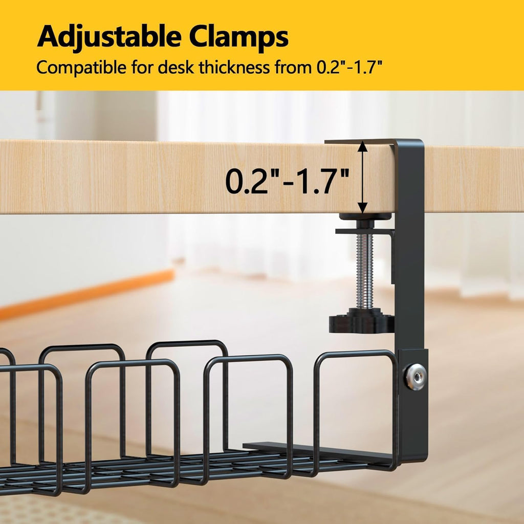 15.7 Inch Under Desk Cable Management Tray - Black No Punch Wire Organizer Holder, Sturdy Metal Rack for Power Strip, Desk Cable Organizer for Home, Office, Standing Desk, Gaming & Streaming Setup