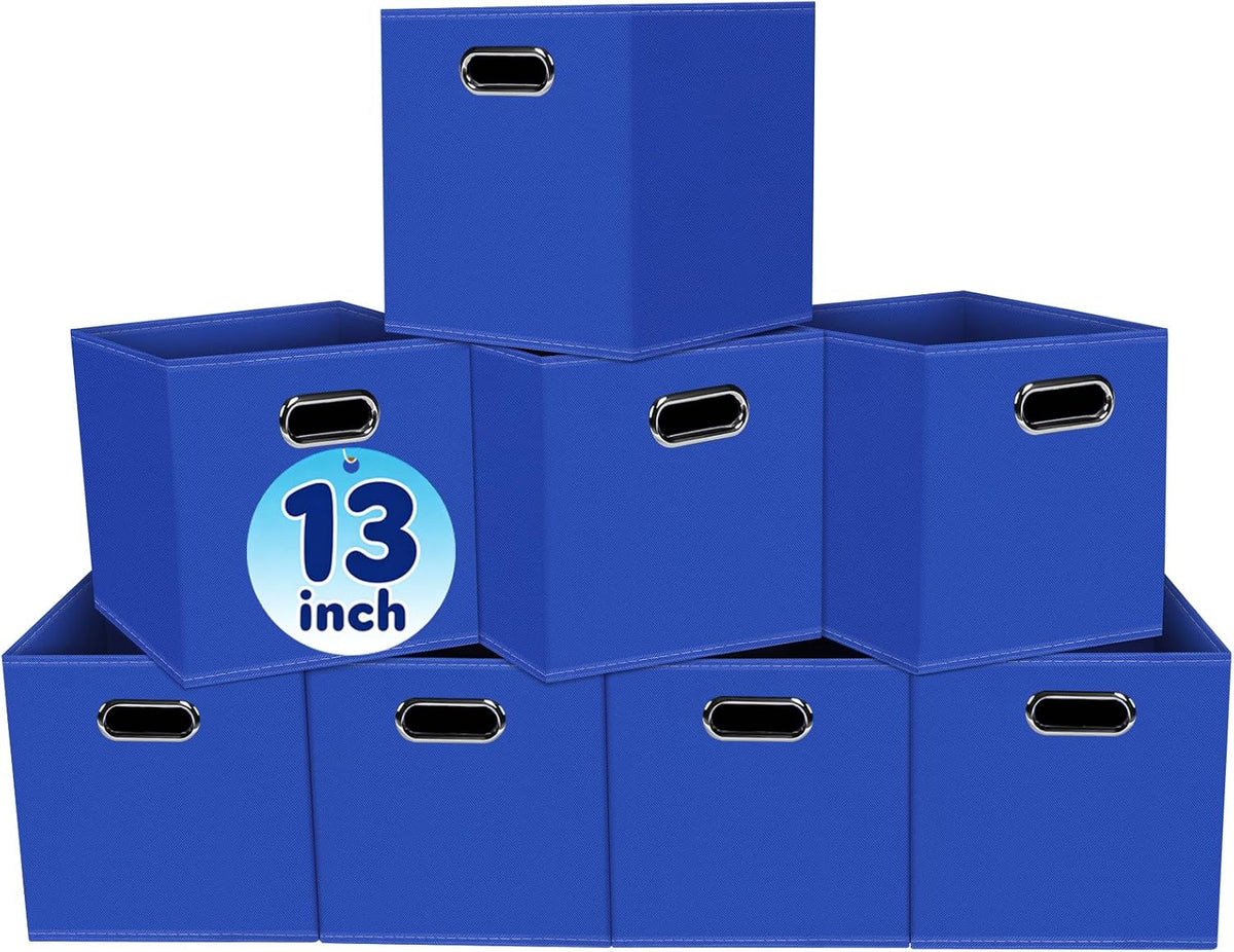 Fabric Cubby Storage Bins,13x13x13 Inches,Cube Organizer Bin Foldable Storage Boxes with Dual Handles Fabric Organizer Box and collapsible Storage basket,Set of 8,Dark Blue