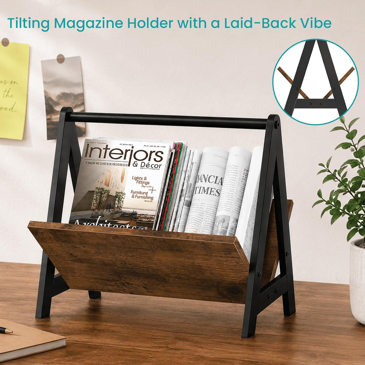 ELITEROO Magazine Holder, Wood Magazine Rack Floor, Newspaper Storage Rack